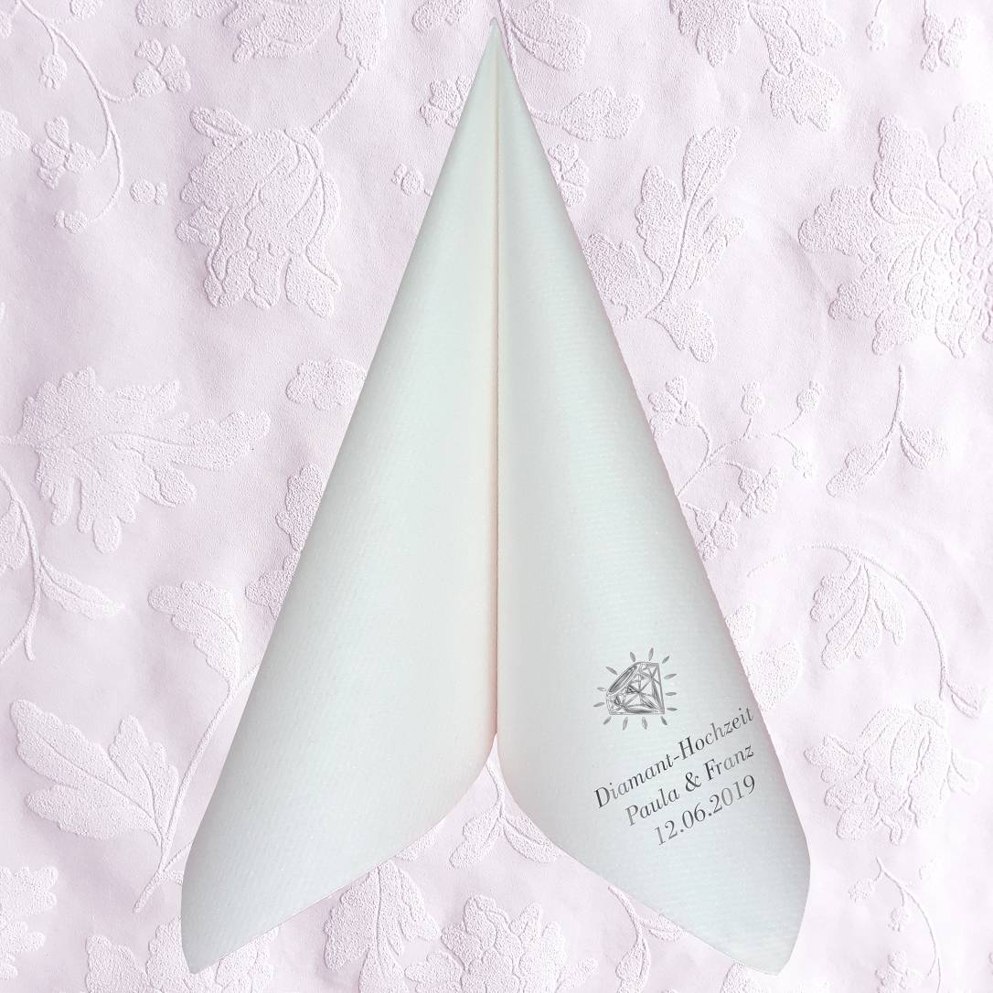 Servietten für Diamant Hochzeit - personalisiert, mit Motiv nach Wahl