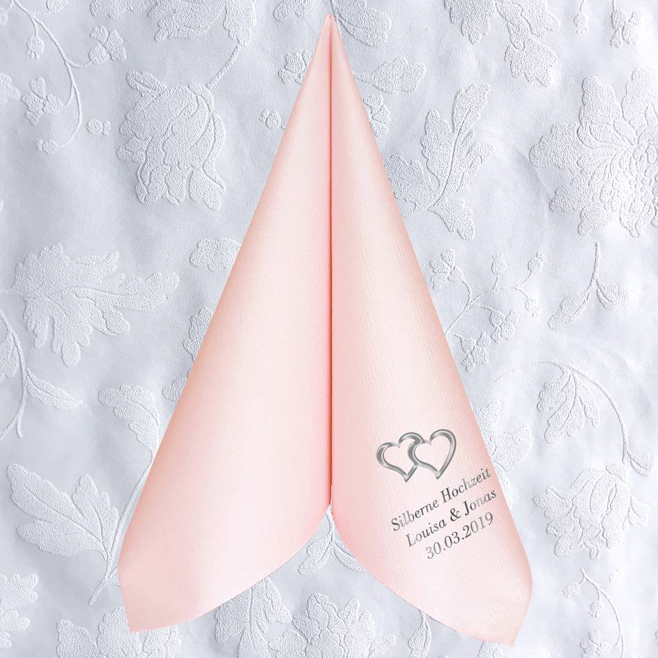 Servietten für Silberne Hochzeit - bedruckt mit Motiv nach Wahl, personalisiert mit Namen und Datum