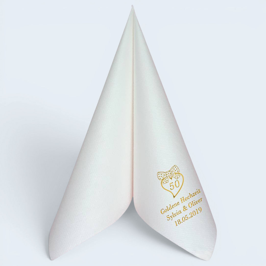 Servietten für Goldene Hochzeit - personalisiert, mit Motiv nach Wahl