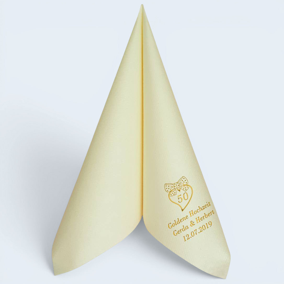 Servietten für Goldene Hochzeit - personalisiert, mit Motiv nach Wahl