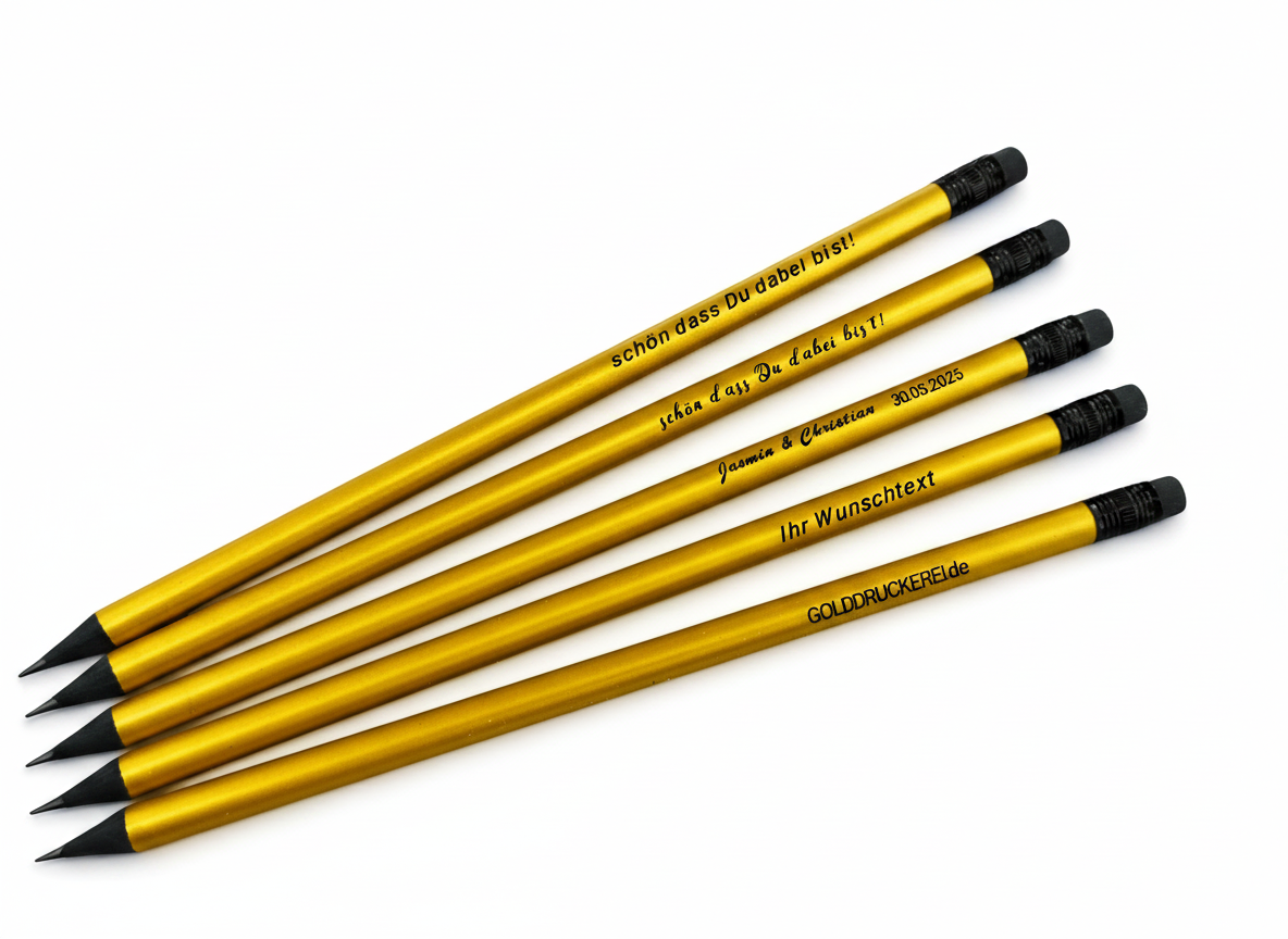 goldener Bleistift mit Radierer - individuell veredelt