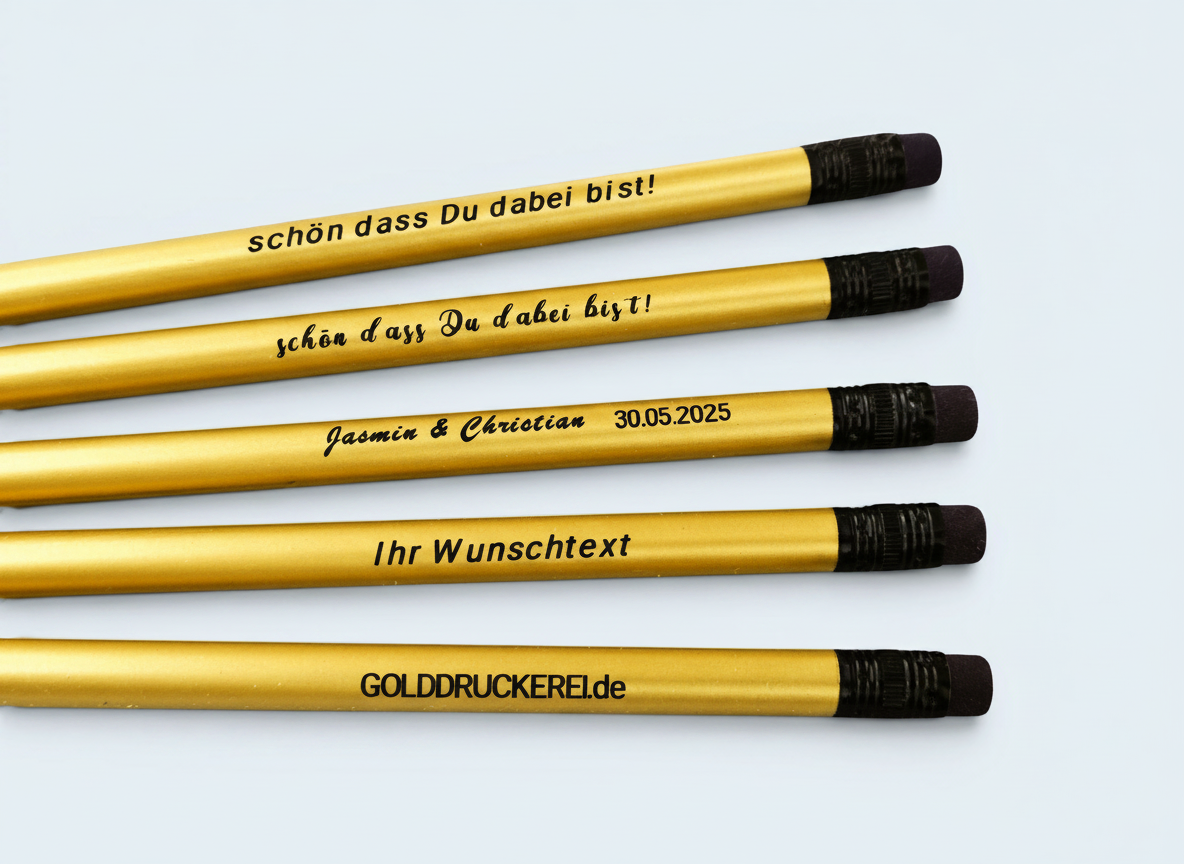 goldener Bleistift mit Radierer - individuell veredelt