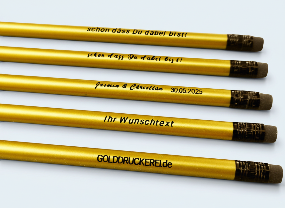 goldener Bleistift mit Radierer - individuell veredelt