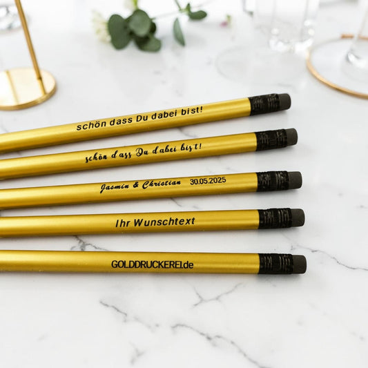goldener Bleistift mit Radierer - individuell veredelt