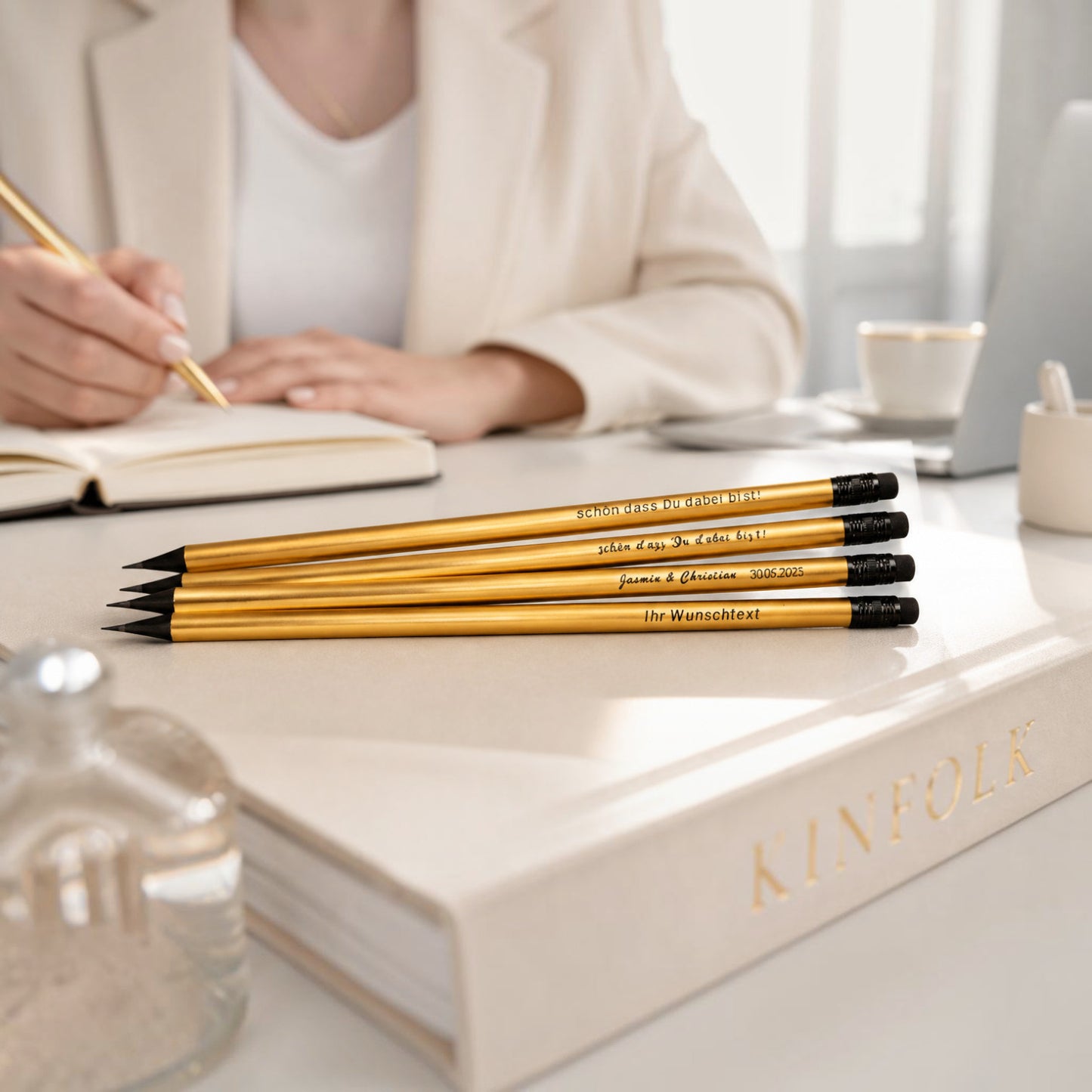 goldener Bleistift mit Radierer - individuell veredelt