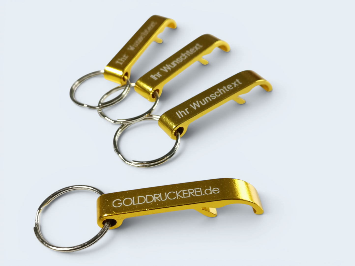 goldener Flaschenöffner mit Schlüsselring  - individuell veredelt