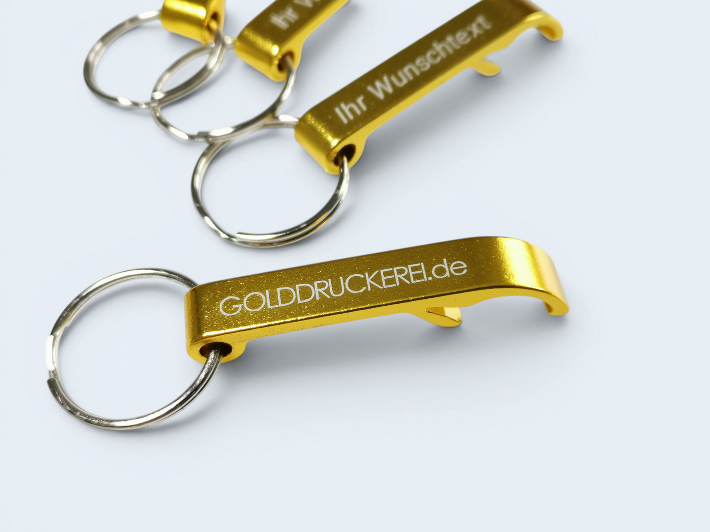 goldener Flaschenöffner mit Schlüsselring  - individuell veredelt