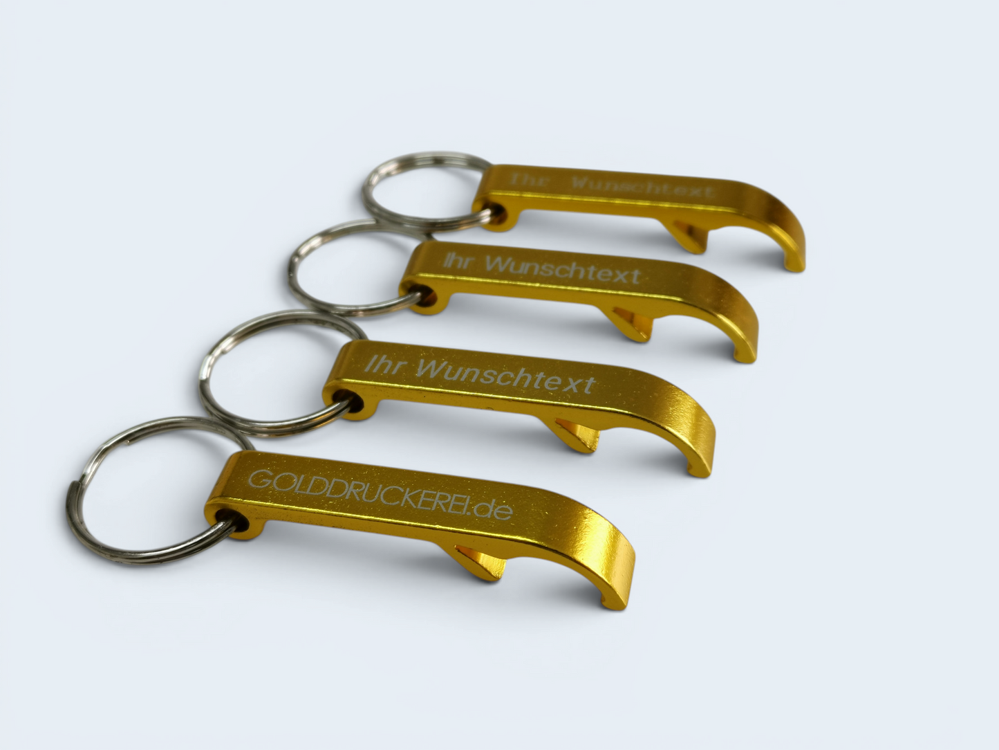goldener Flaschenöffner mit Schlüsselring  - individuell veredelt