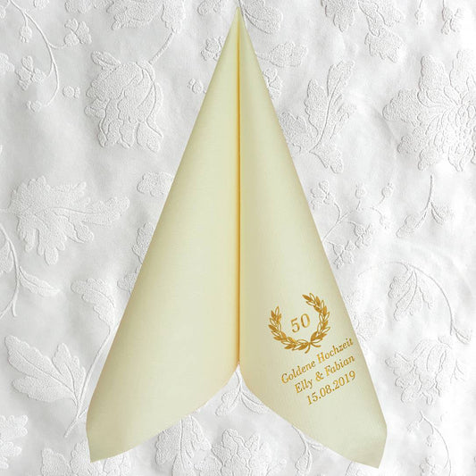 Servietten für Goldene Hochzeit - bedruckt mit Motiv nach Wahl, personalisiert mit Namen und Datum